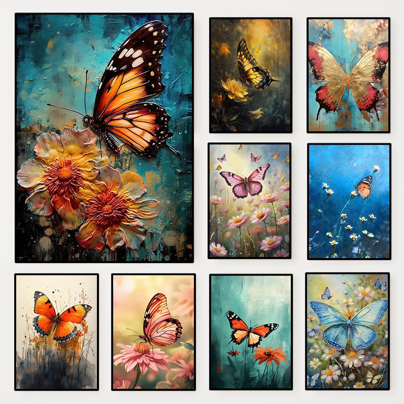 Resin Art Flowers - ملصق فراشة زهرية ملونة، لوحة فنية